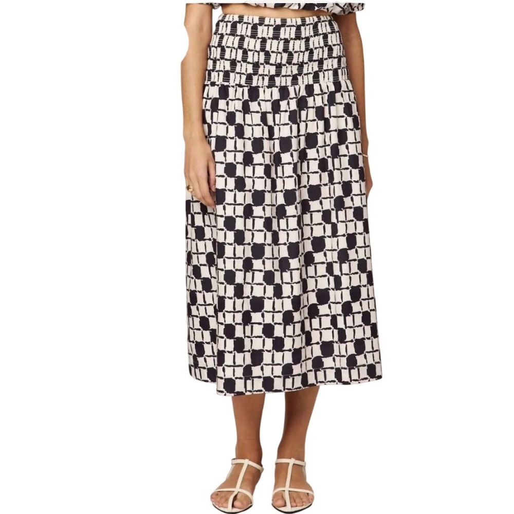 Cleobella Melanie Midi Skirt San Marino Print Organic Cotton Smocked Waist XL